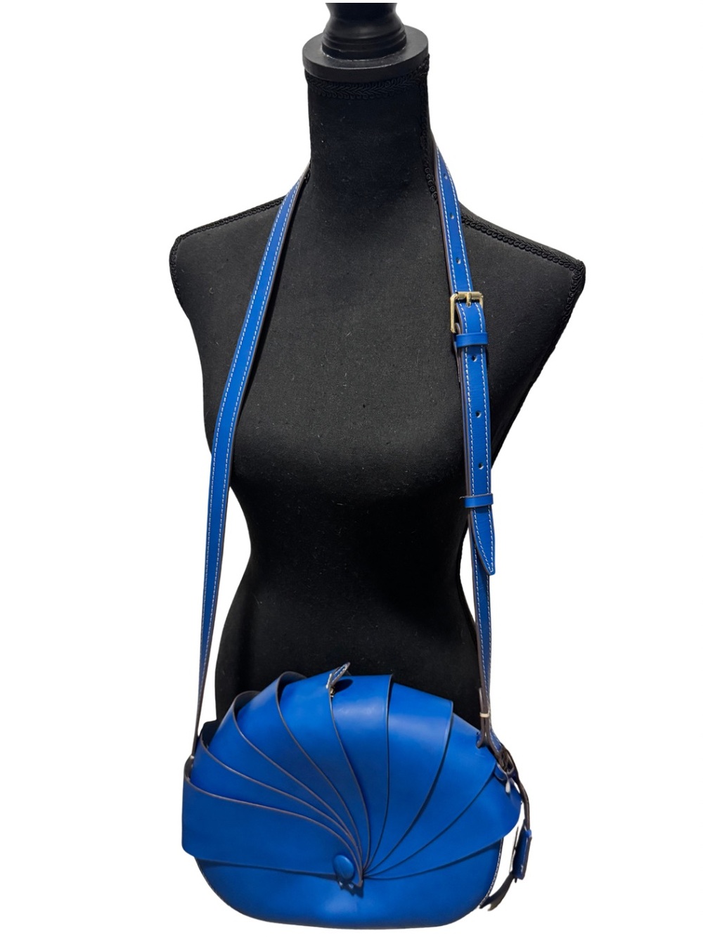 Sculpted Blue Leather Crossbody Bag